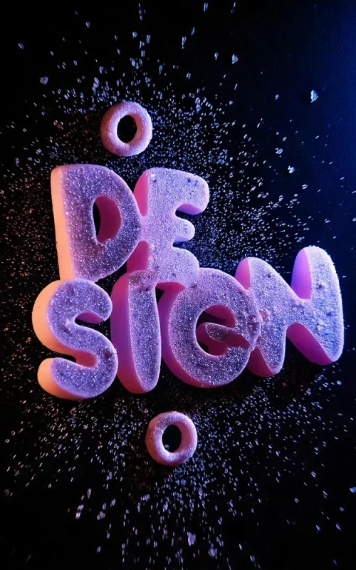 Mot "Design" en relief avec un visuel graphique moderne et créatif